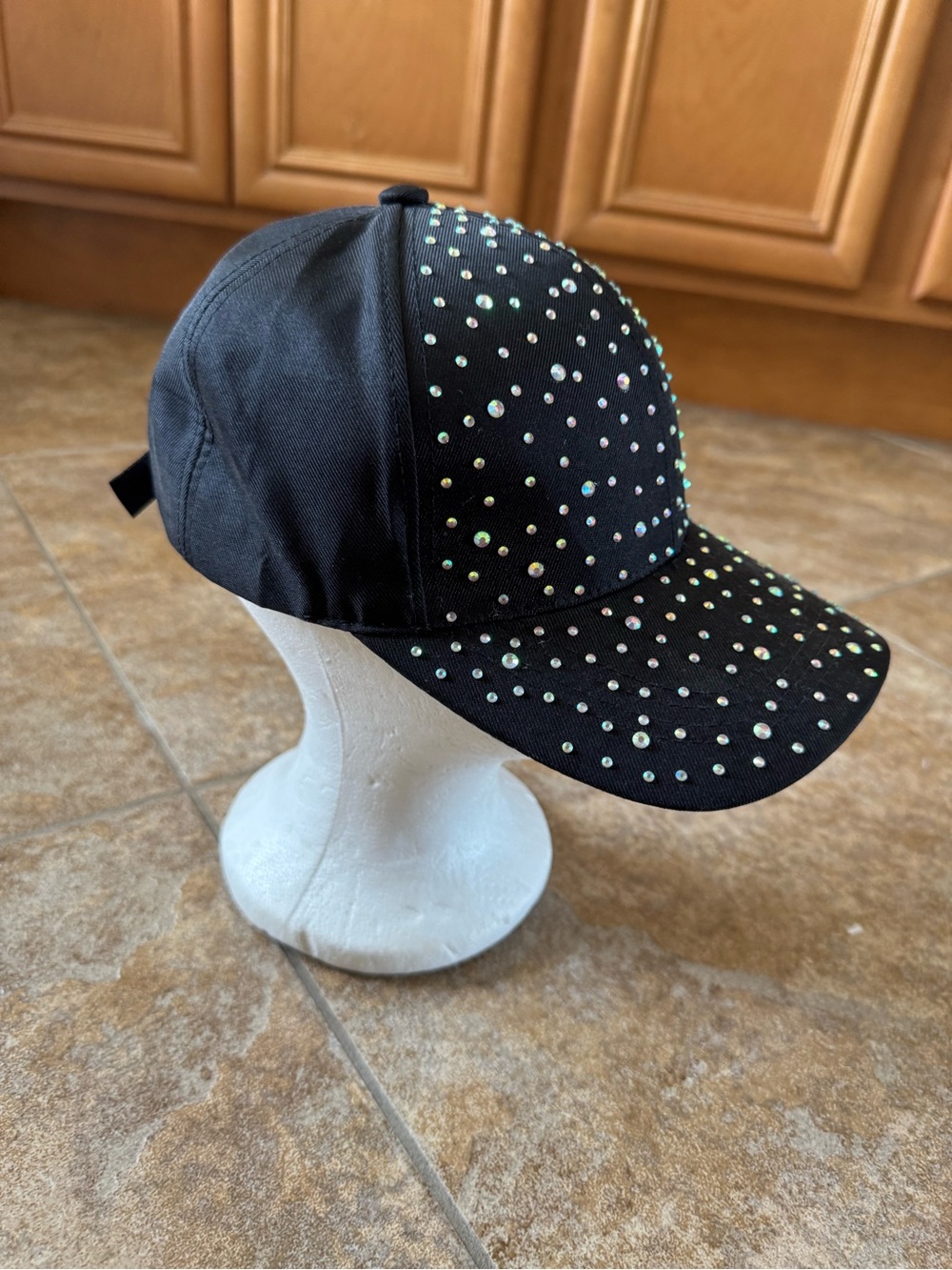 Black Rhinestone Baseball Cap - Picture 2 of 4